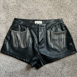 Peach Love California Rhinestone Faux Leather Shorts